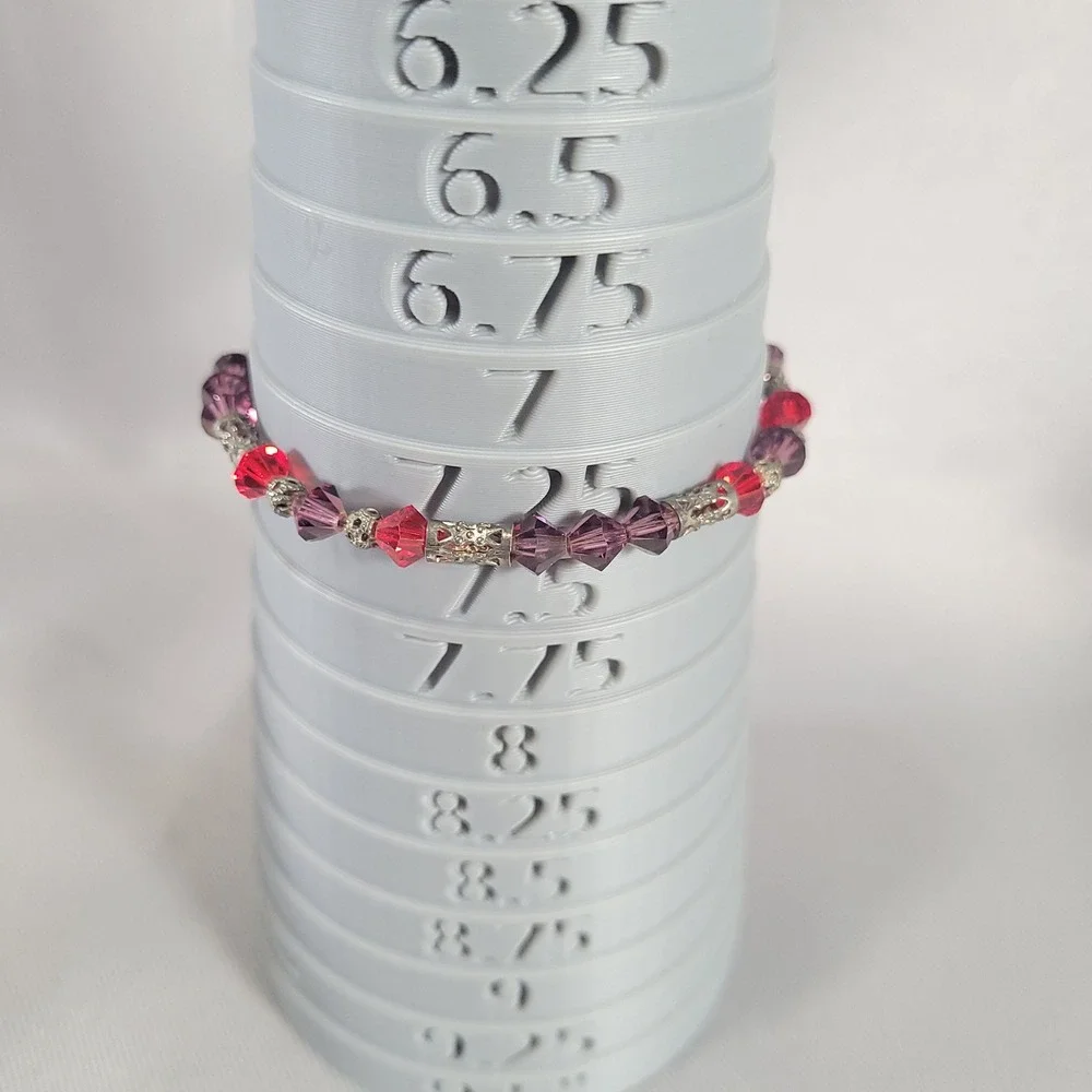 Sterling Silver Crystal‎ Beaded Bracelet Women 7.25 Purple Red Filigree Toggle